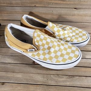 VANS Slip On yellow white Checkered Shoes Womens Sz 6.5 Classic skater gamer